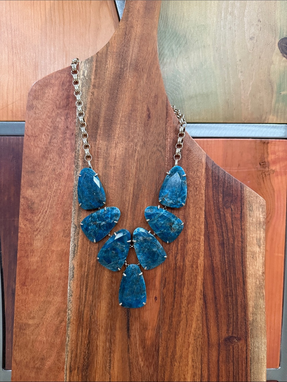 Kendra Scott Teal Blue Faceted Stone Statement Necklace with Gold Chain